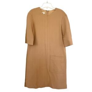 Marni Camel Tan Crepe Short Sleeve Round Neck Patch Pocket Shift Dress Size 38/2